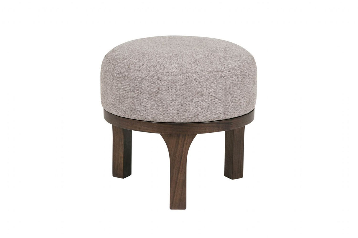 Latte Fabric Round Footstool with Walnut Base