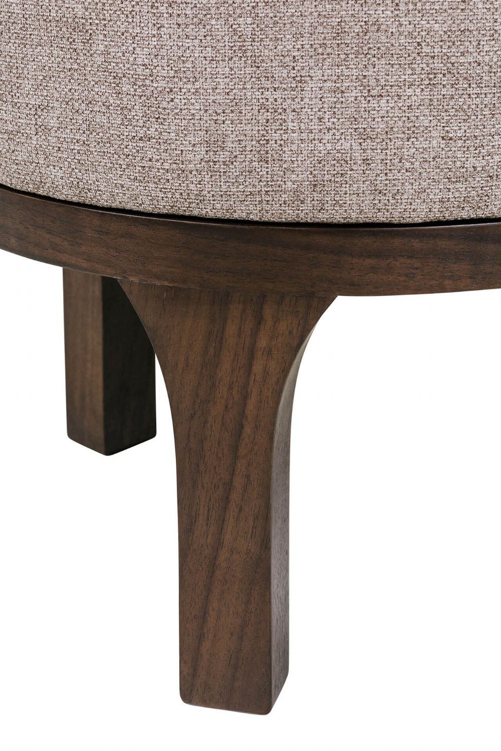 Latte Fabric Round Footstool with Walnut Base