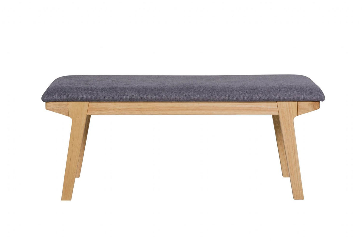 Oak Lacquered Dining Bench 120cm Grey Fabric Padded Seat