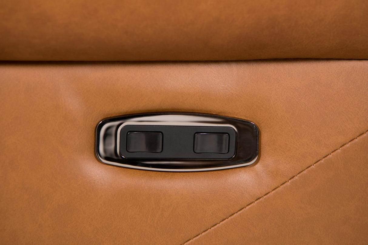 Tan Brown Leather Electric Reclining Swivel Relaxer Armchair