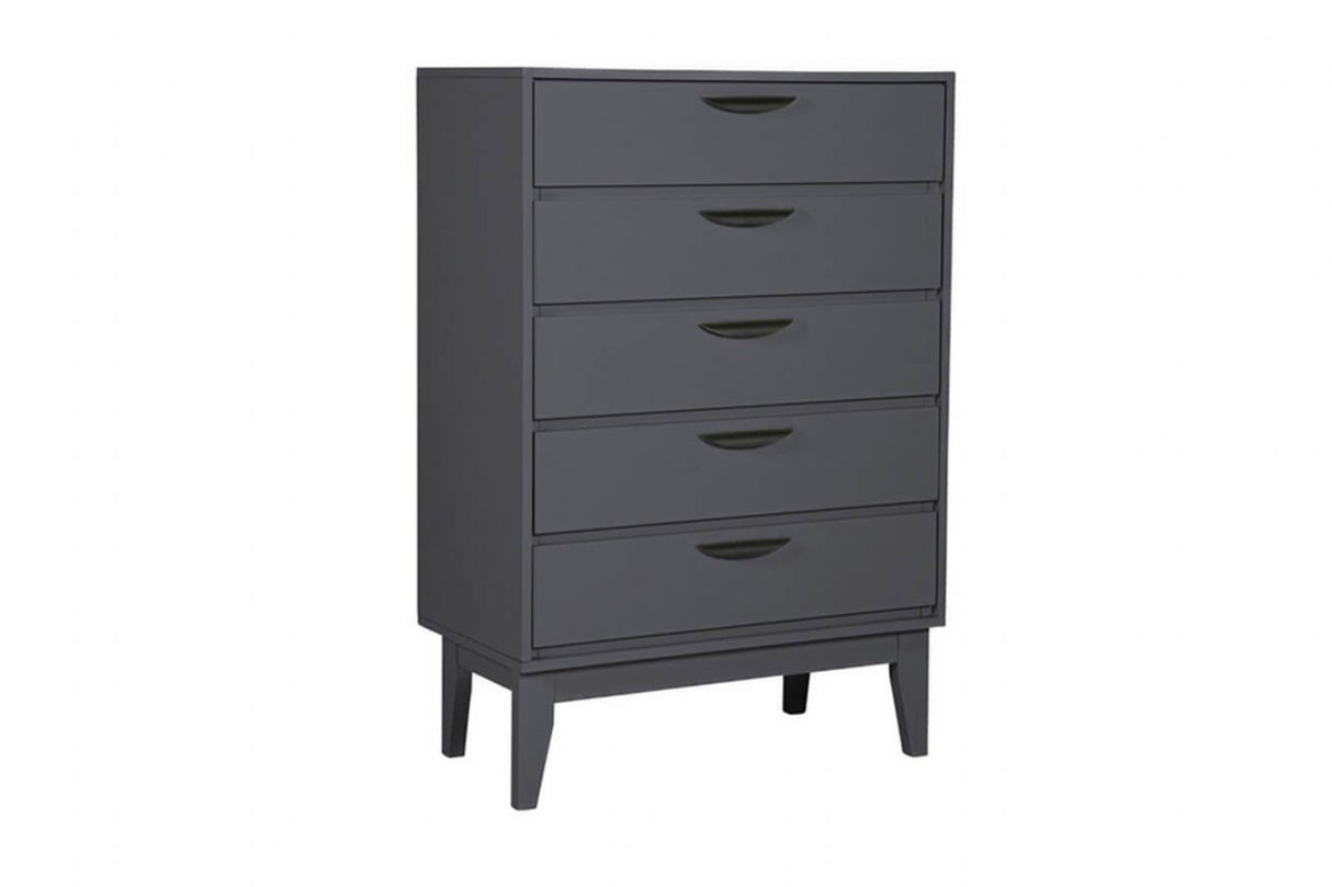Dark Grey Wooden Tall Chest 5 Drawers