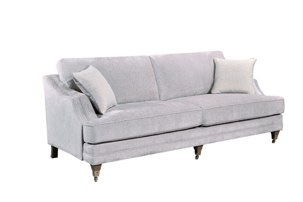 Silver Velvet Fabric 4 Seater Standard Back Sofa