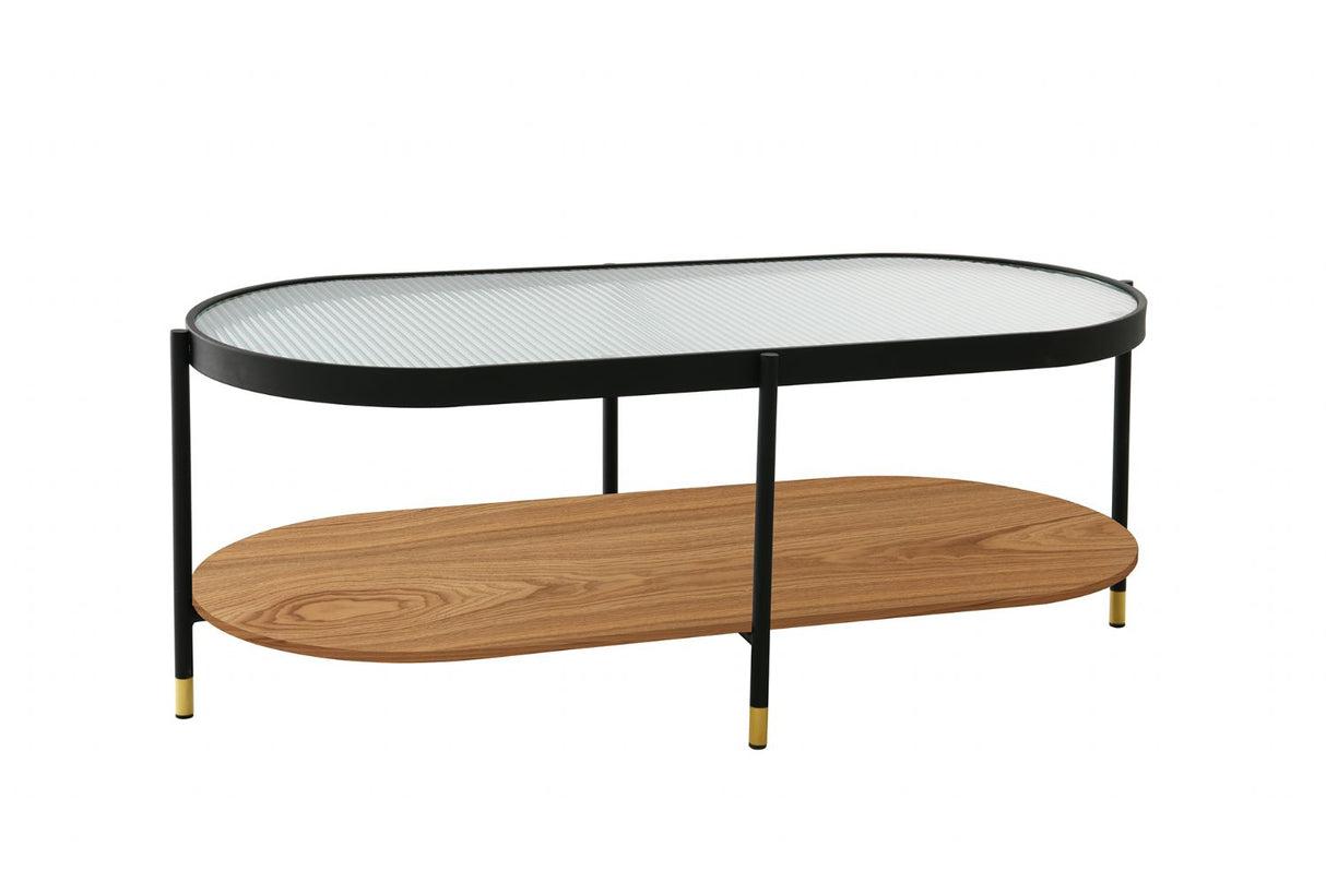 Black Metal Framed Large Oval Coffee Table Ribbed Glass Top