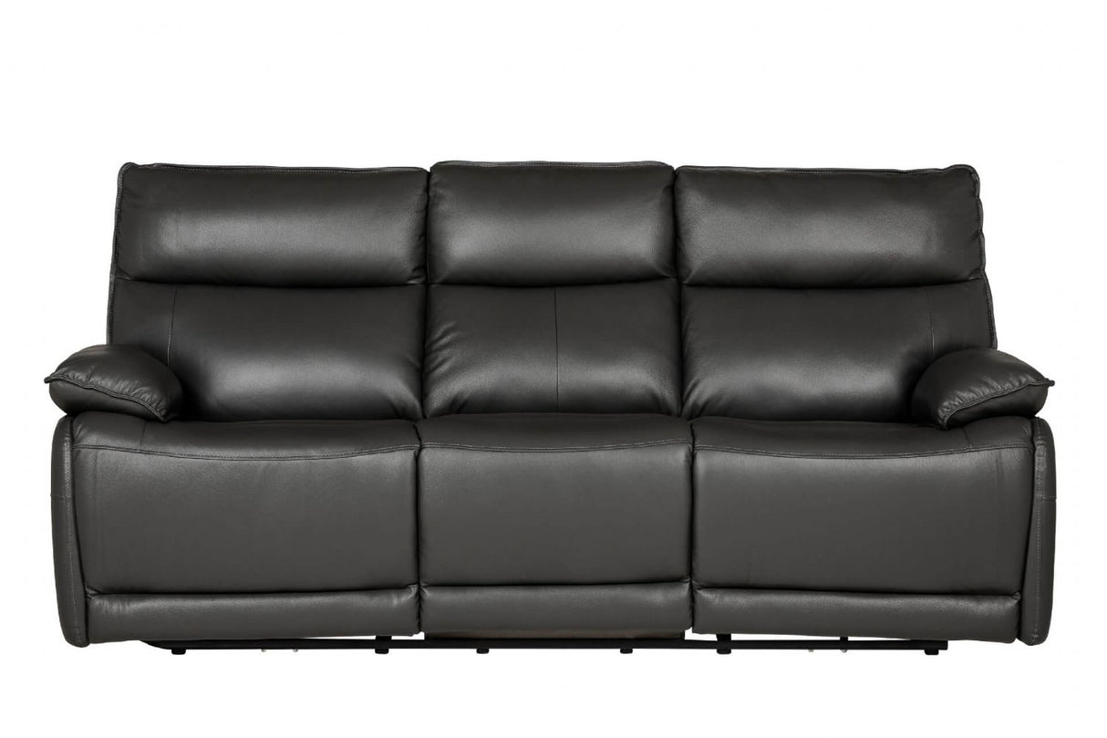 Dark Grey Leather 3 Seater Electric Recliner Sofa