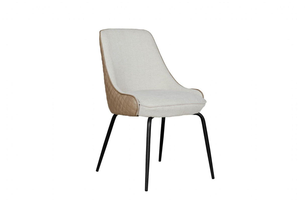 Biscuit Leather Effect and Fabric Dining Chair Metal Legs
