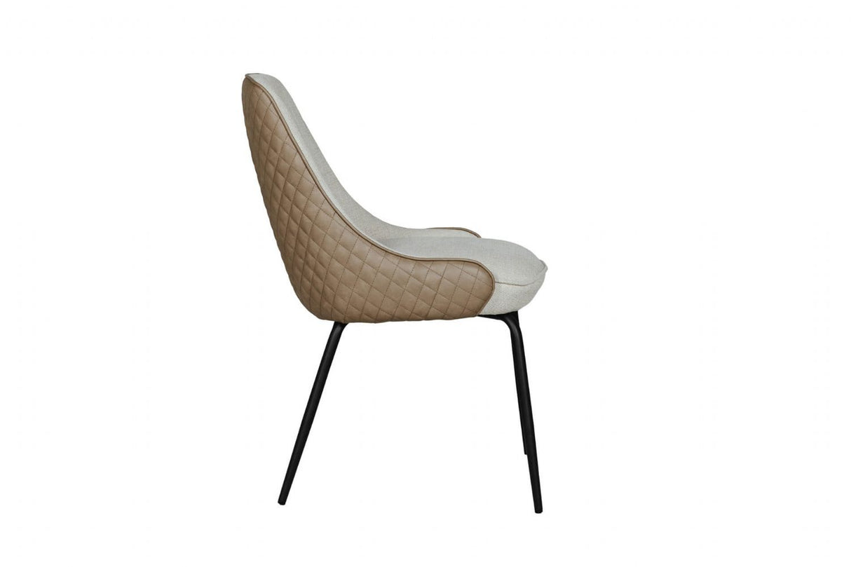 Biscuit Leather Effect and Fabric Dining Chair Metal Legs