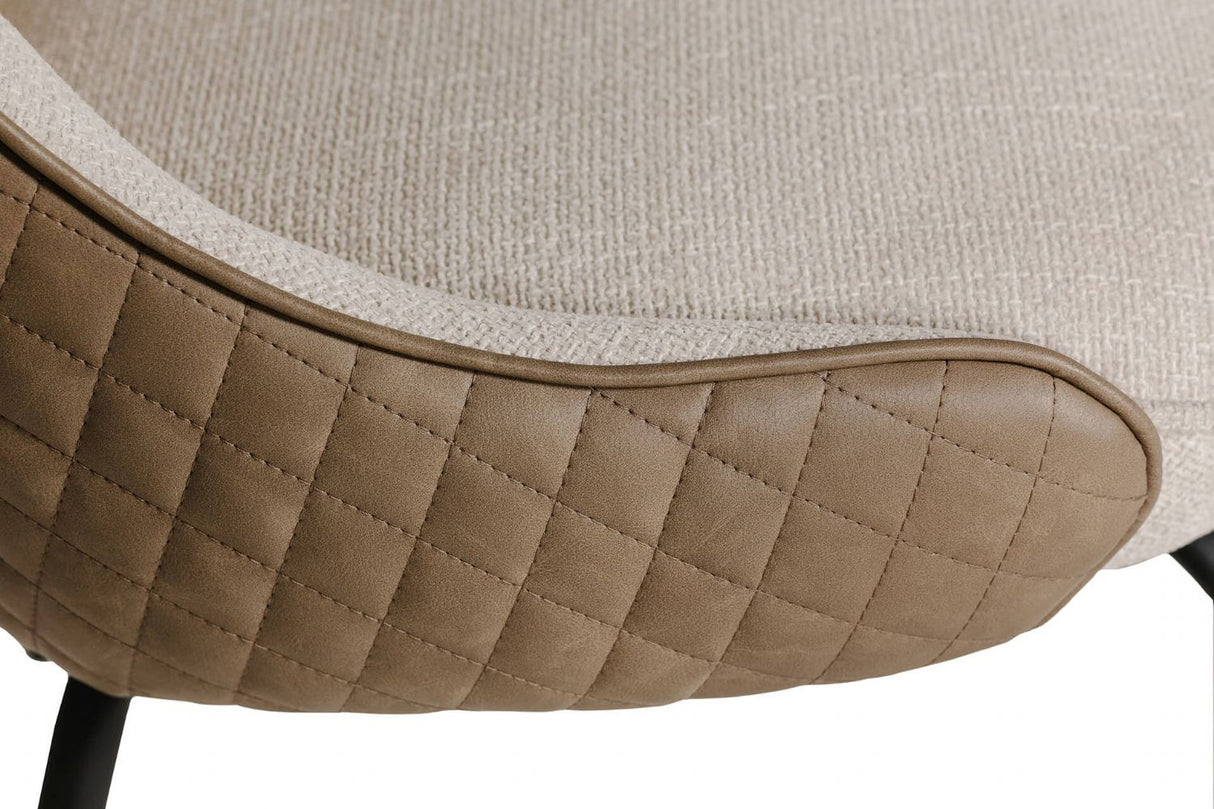 Biscuit Leather Effect and Fabric Dining Chair Metal Legs