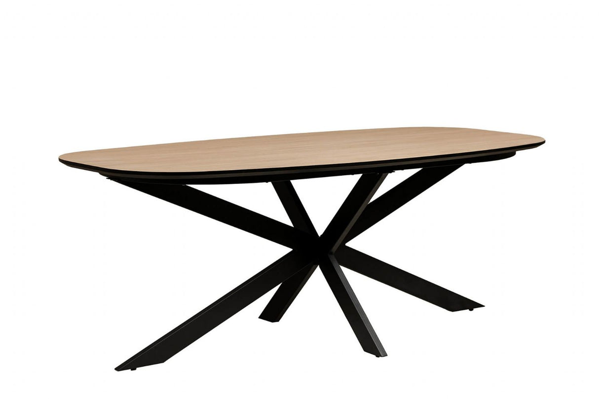 Large Oak Oval Dining Table Black Metal Cross Legs 200cm