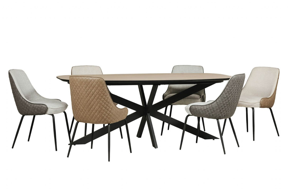 Large Oak Oval Dining Table Black Metal Cross Legs 200cm