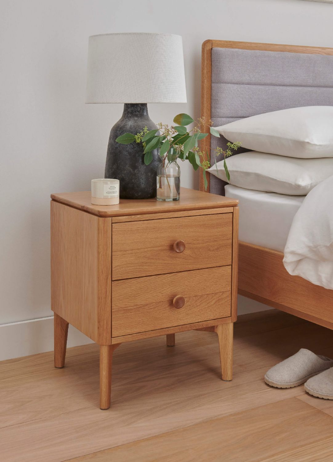 Natural Oak Wooden 2 Drawer Bedside Table Chest