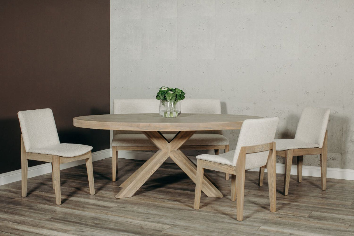 Natural Fabric Short Dining Bench Solid Oak Legs