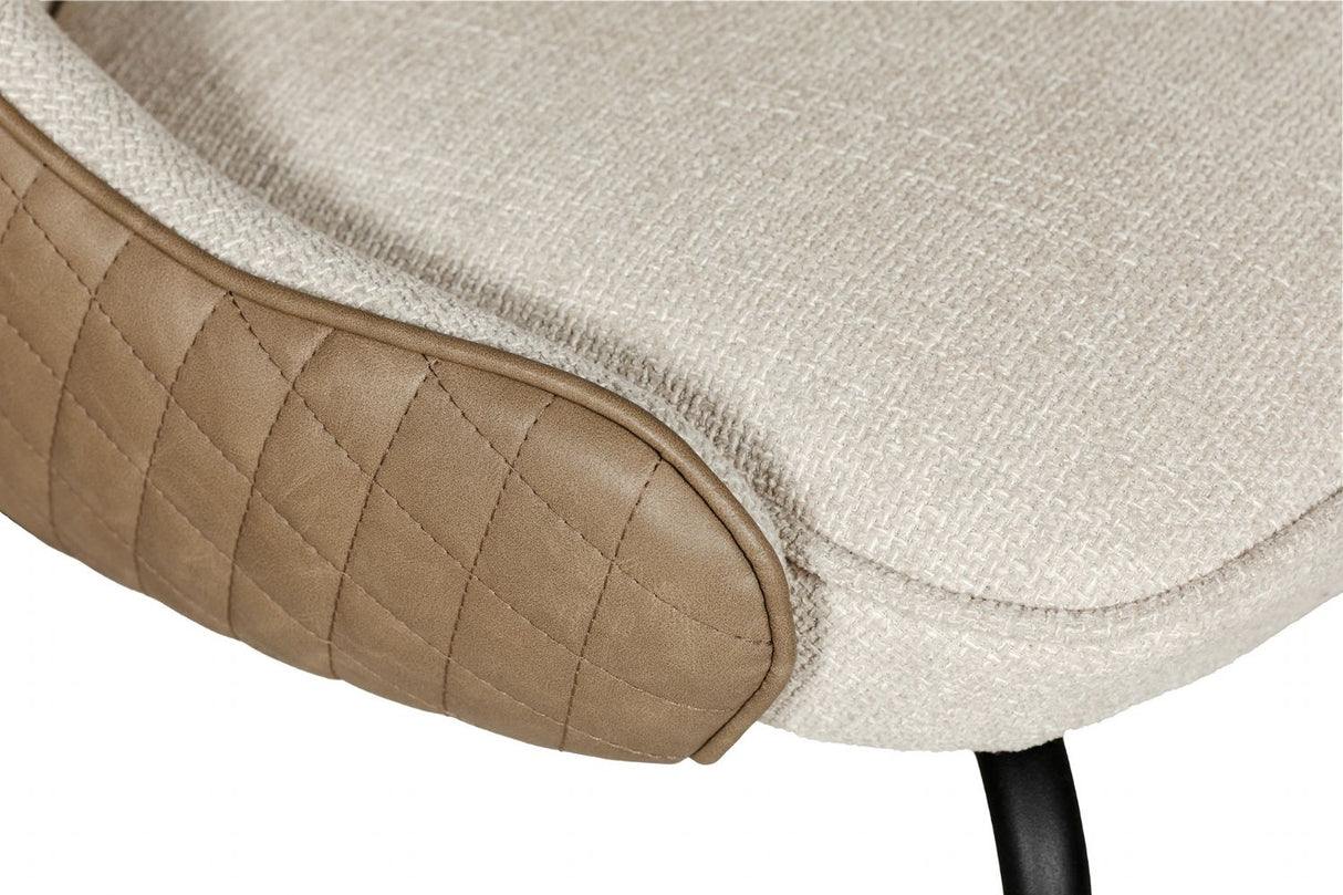 Biscuit Leather Effect and Fabric Dining Chair Metal Legs