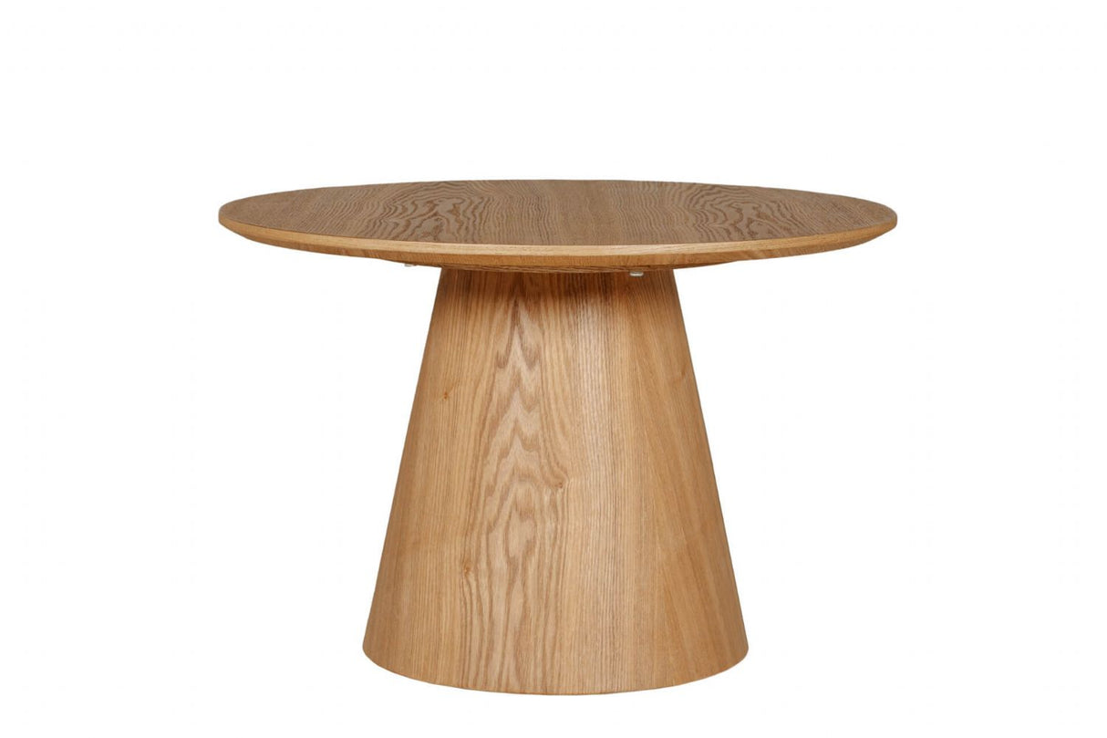 Brown Wooden Round Coffee Table with Pyramid Base