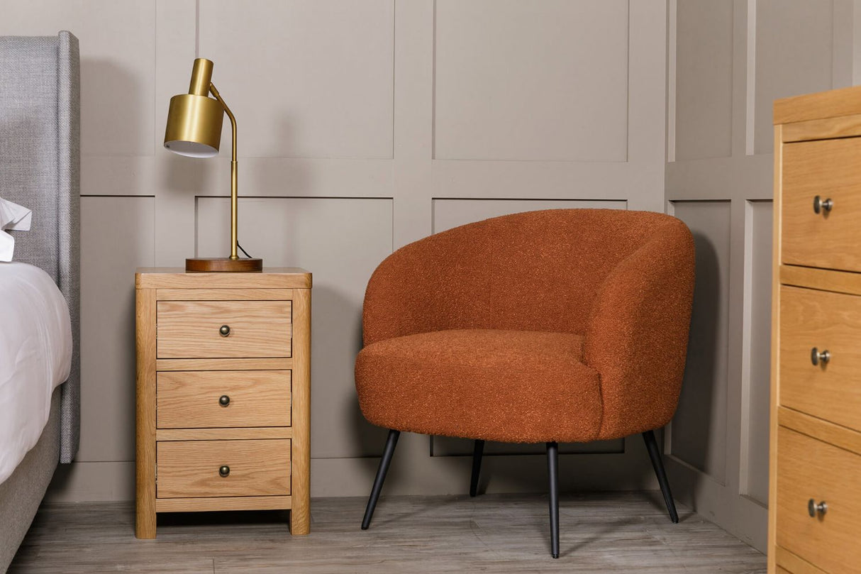 Rust Orange Boucle Fabric Occasional Tub Chair Black Legs