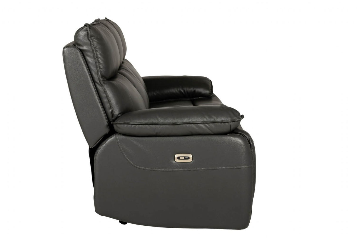 Dark Grey Leather 3 Seater Electric Recliner Sofa