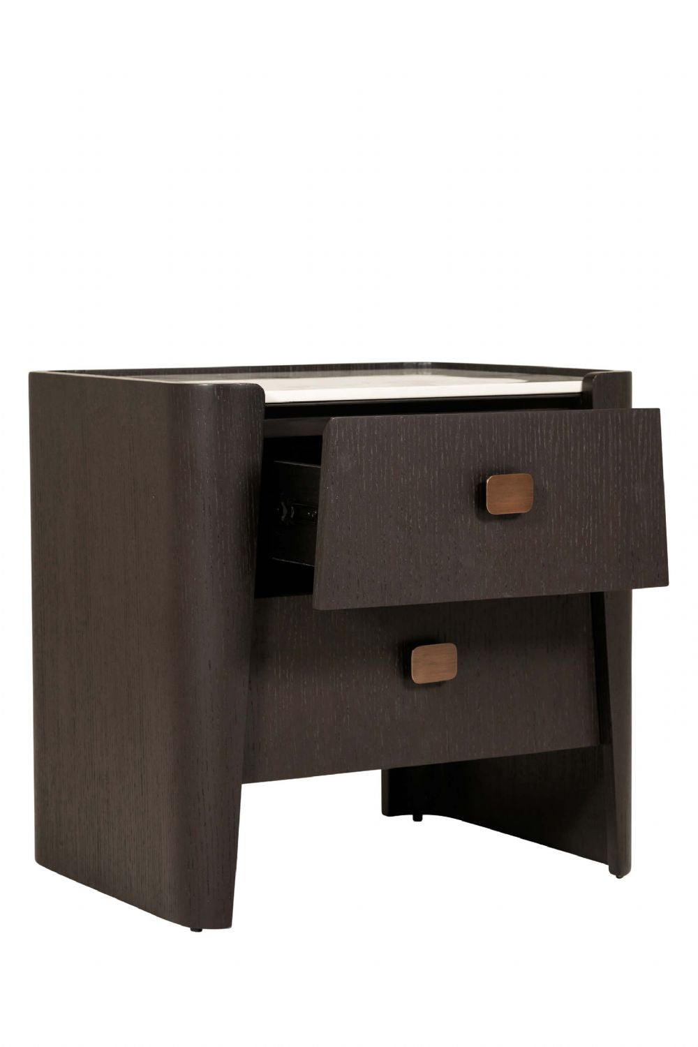 Ebony Wood 2 Drawer Bedside Table Cabinet Marble Effect Top