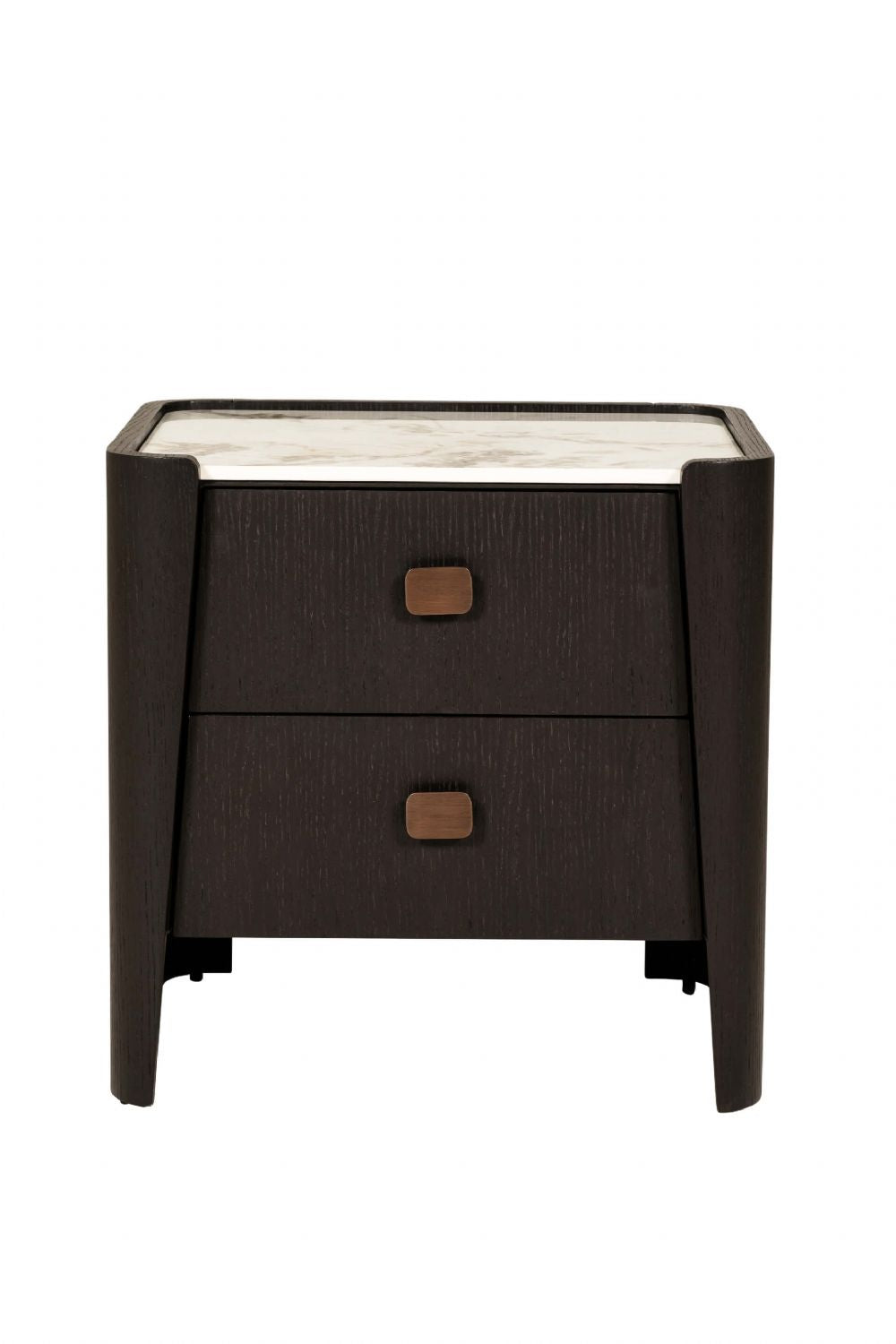 Ebony Wood 2 Drawer Bedside Table Cabinet Marble Effect Top