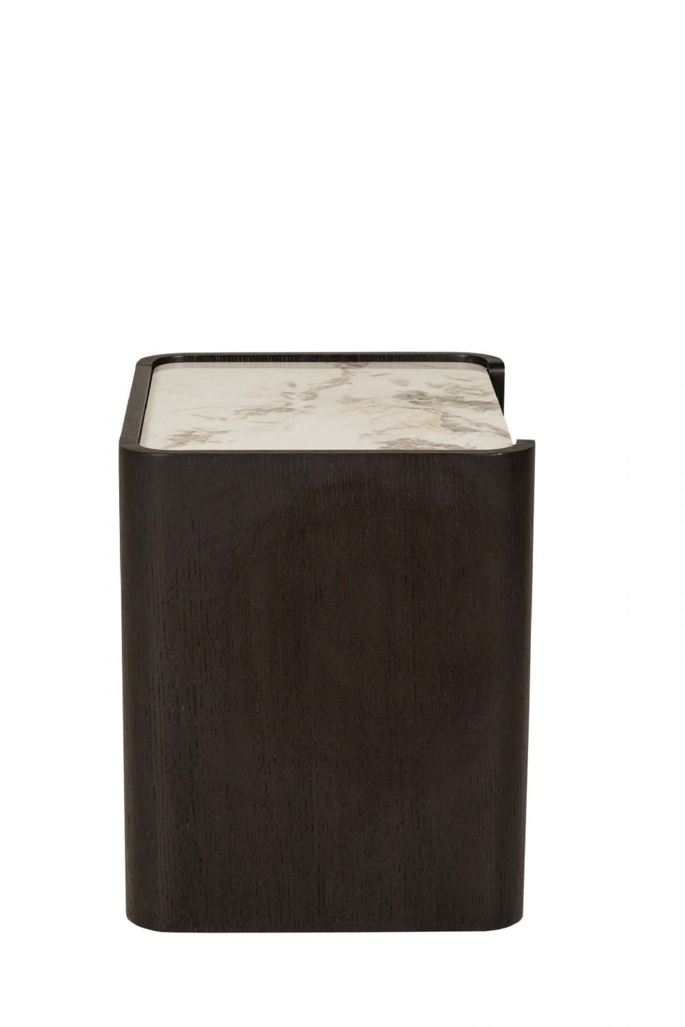 Ebony Wood 2 Drawer Bedside Table Cabinet Marble Effect Top