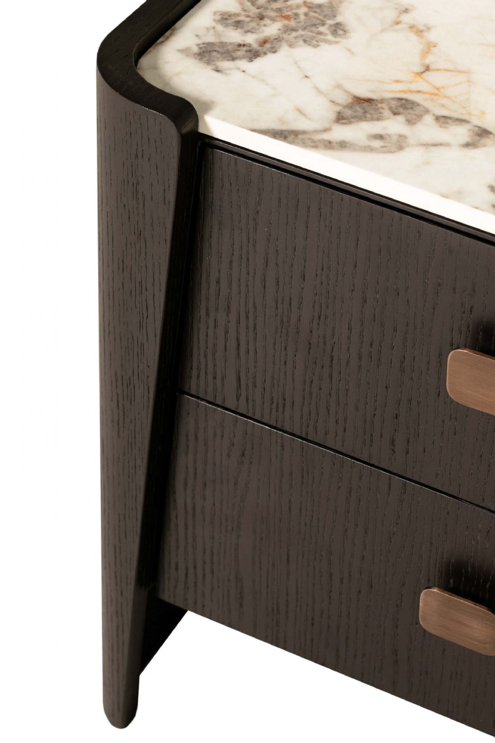 Ebony Wood 2 Drawer Bedside Table Cabinet Marble Effect Top