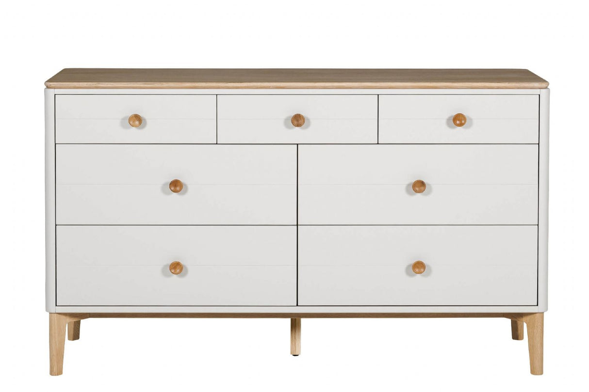 Taupe Oak Wide Chest of 7 Drawers