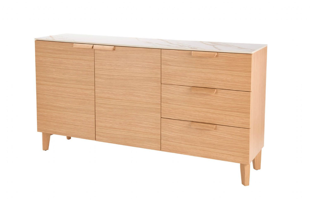Oak Wide 2 Door 3 Drawer Sideboard with Sintered Stone Top