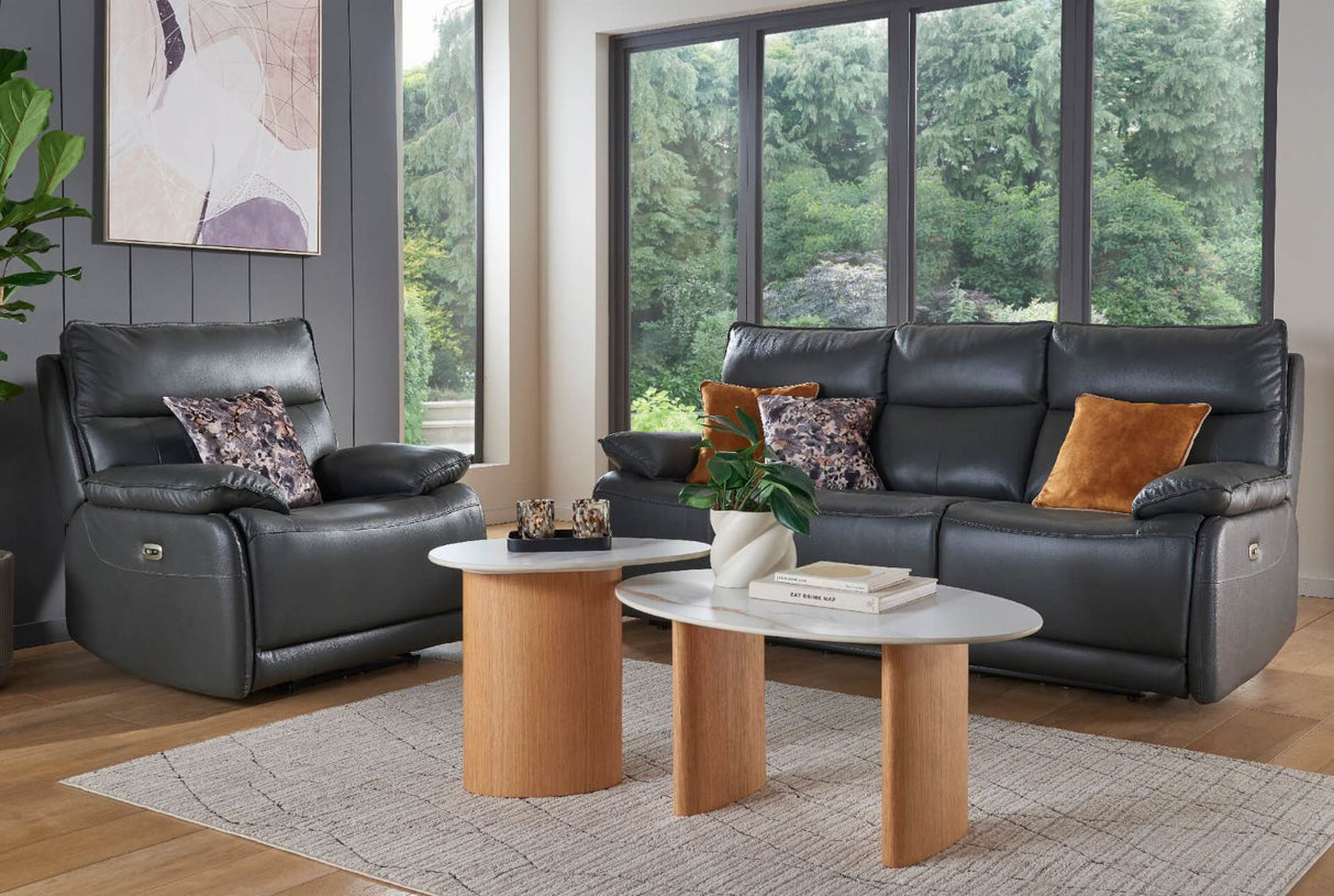 Dark Grey Leather Electric Power Recliner Armchair