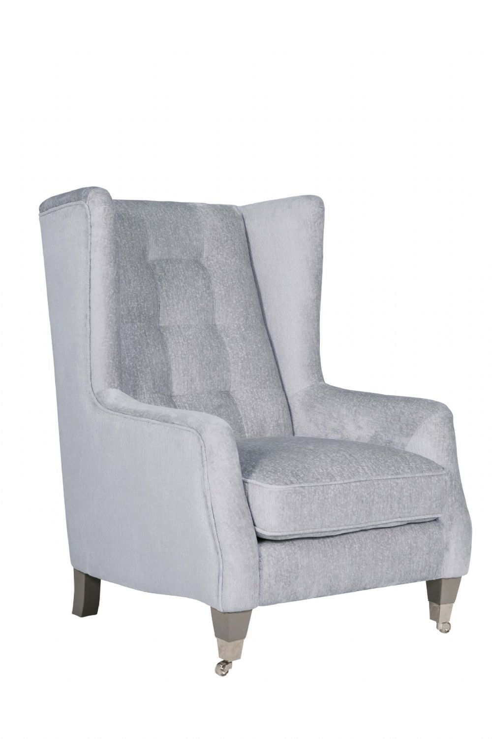 Silver Velvet Fabric High Back Wing Chair