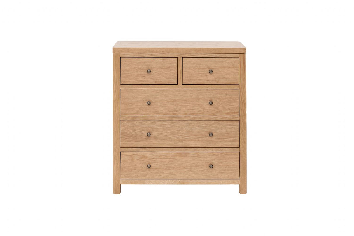 Natural Oak 5 Drawer Tall Chest with Metal Handles