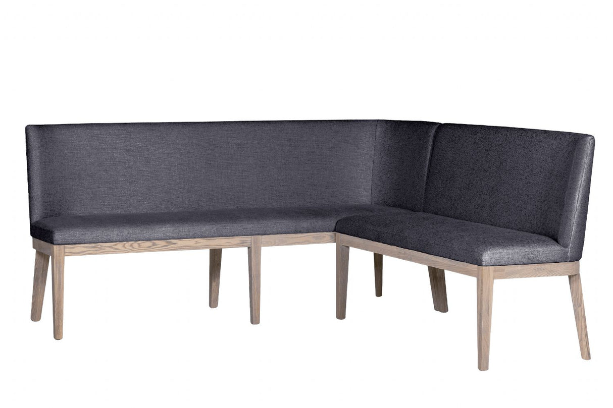 Dark Grey Fabric Short Dining Bench Solid Oak Legs