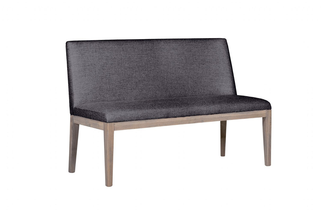 Dark Grey Fabric Short Dining Bench Solid Oak Legs