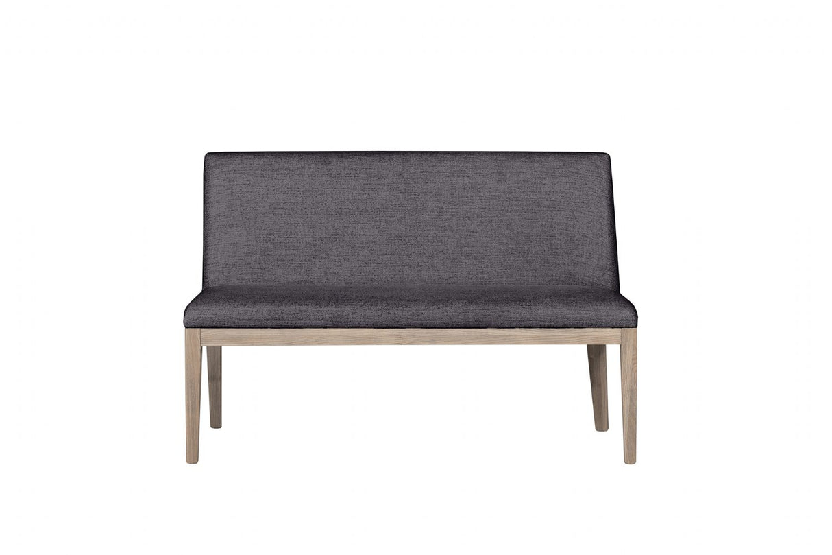 Dark Grey Fabric Short Dining Bench Solid Oak Legs