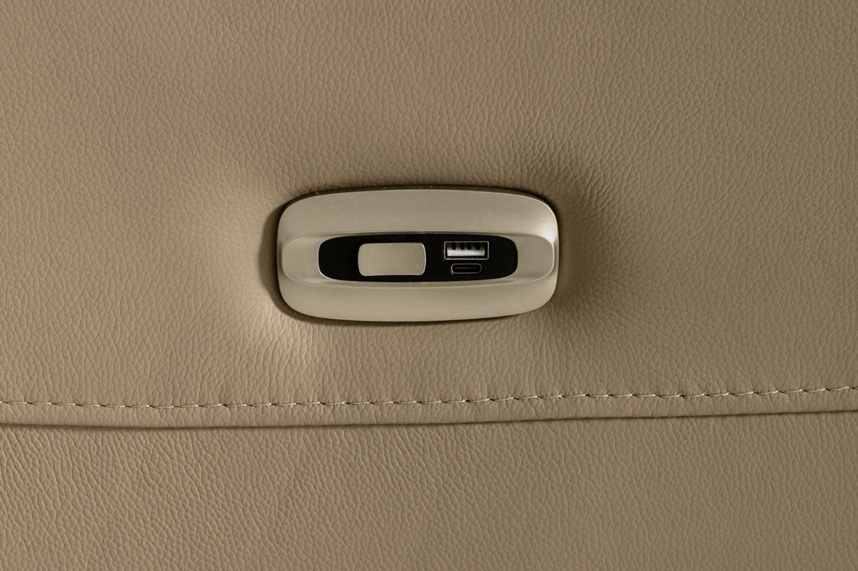 Latte Leather Electric Power 3 Seater Recliner Sofa