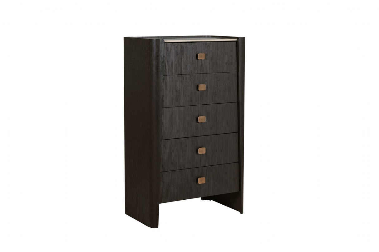 Ebony Matrble Effect Top Tall Chest of 5 Drawers