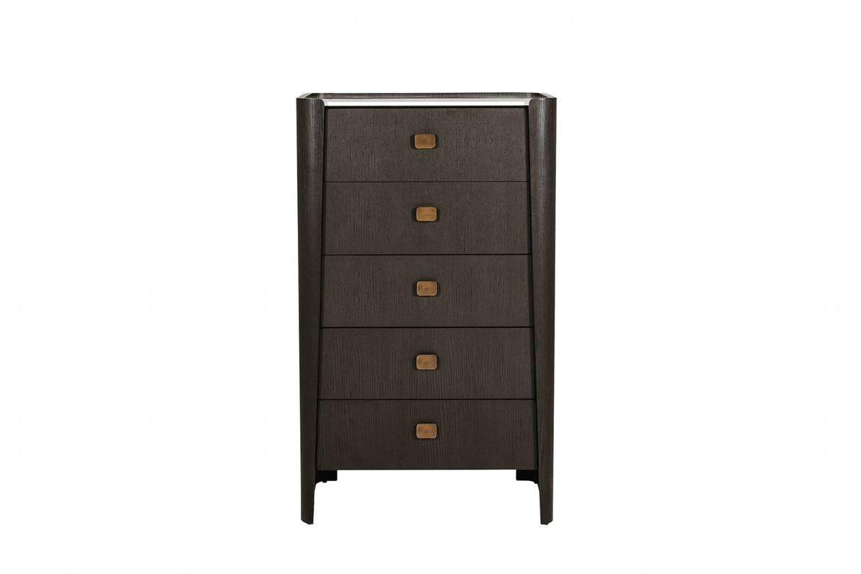 Ebony Matrble Effect Top Tall Chest of 5 Drawers