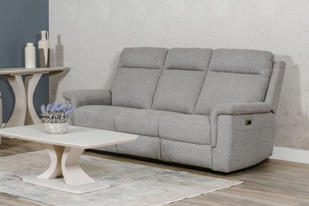 Grey Textured Fabric 3 Seater Electric Recliner Sofa