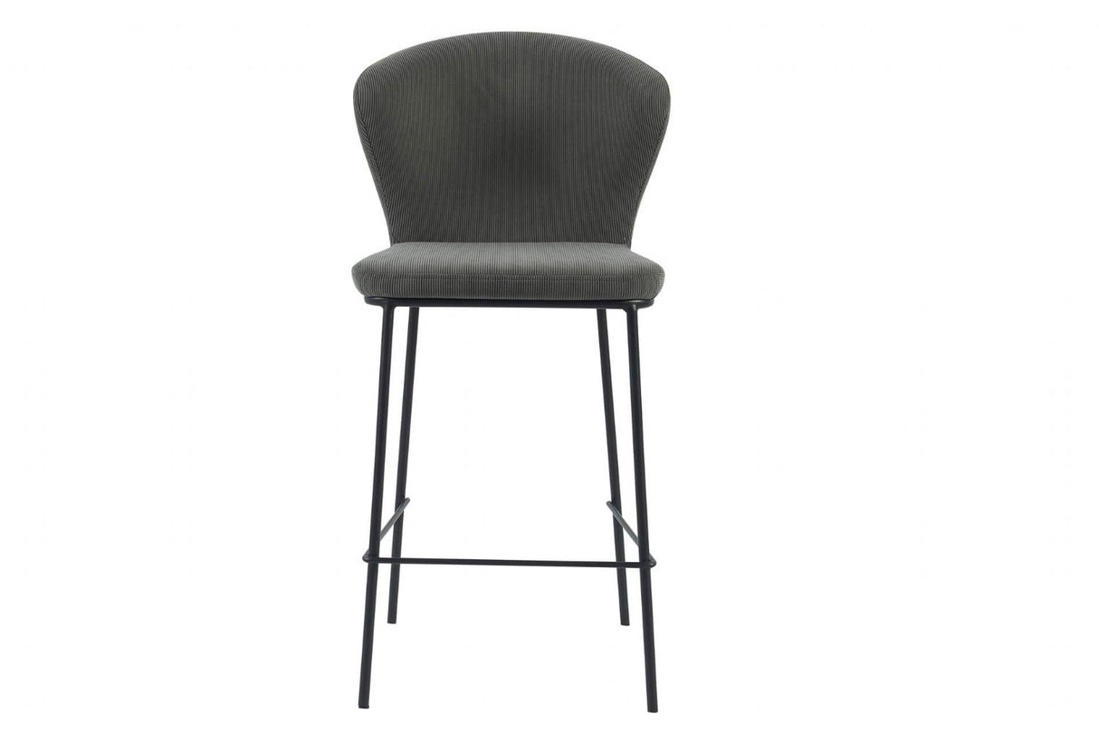 Dark Grey Fabric Curved Back Counter Bar Stool Metal Legs