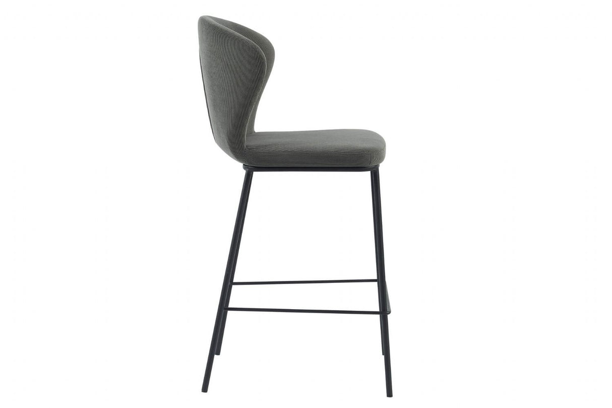 Dark Grey Fabric Curved Back Counter Bar Stool Metal Legs