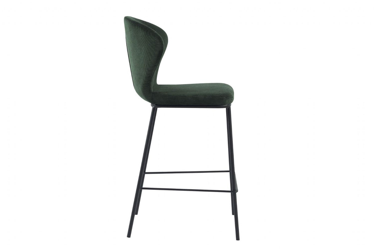 Green Fabric Curved Back Counter Bar Stool with Metal Legs
