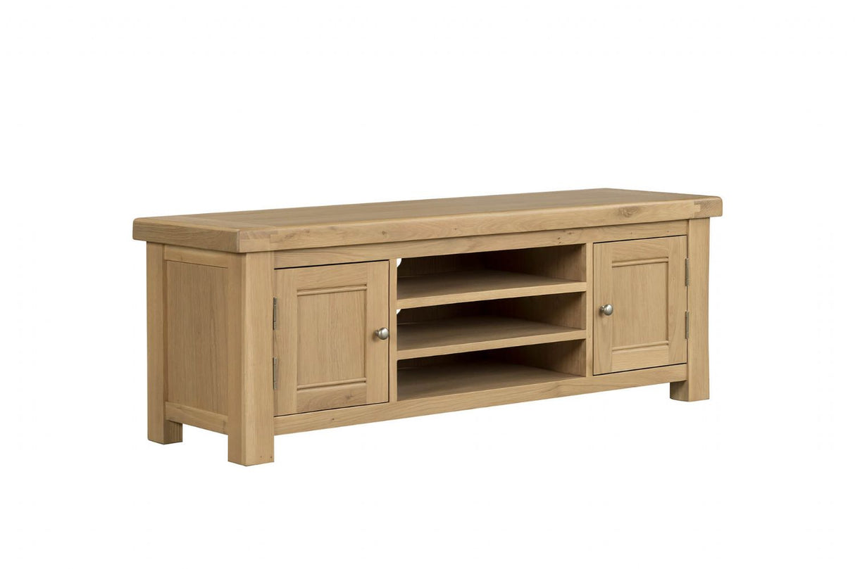 Natural Oak Large 2 Door TV Media Unit with Open Shelves