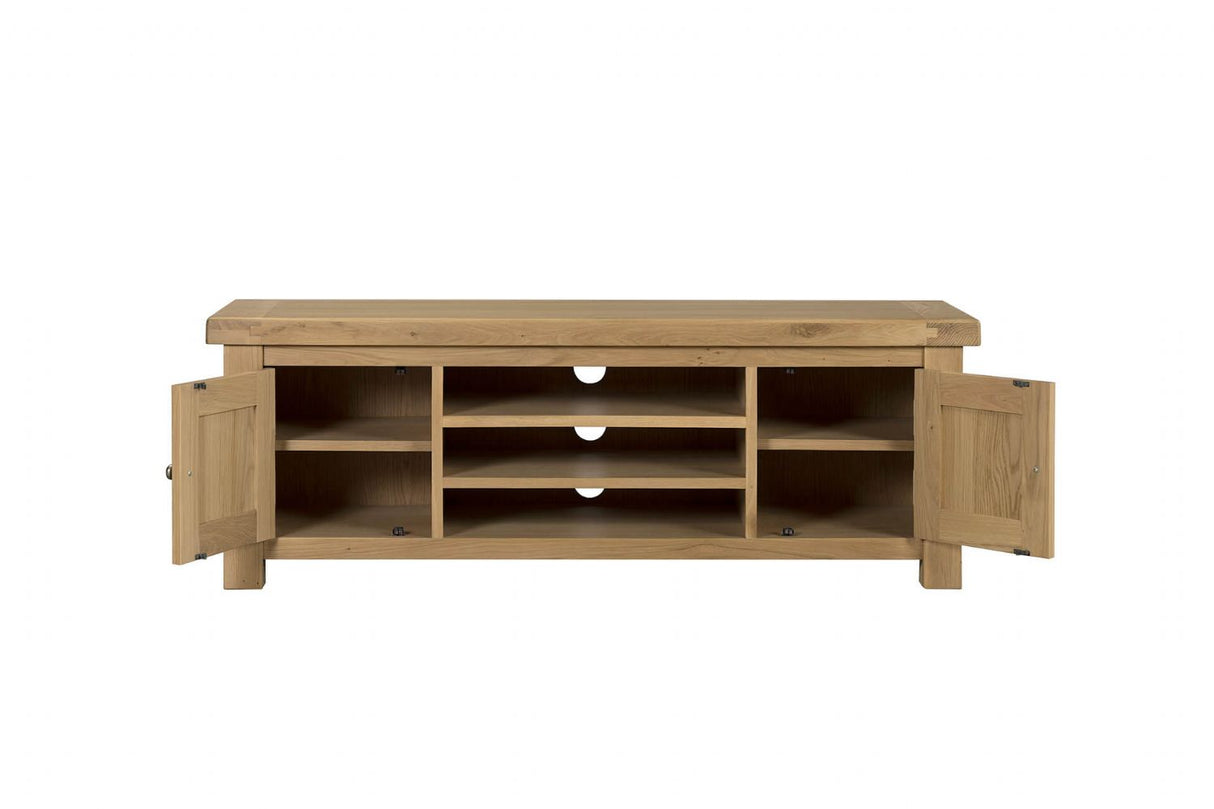 Natural Oak Large 2 Door TV Media Unit with Open Shelves
