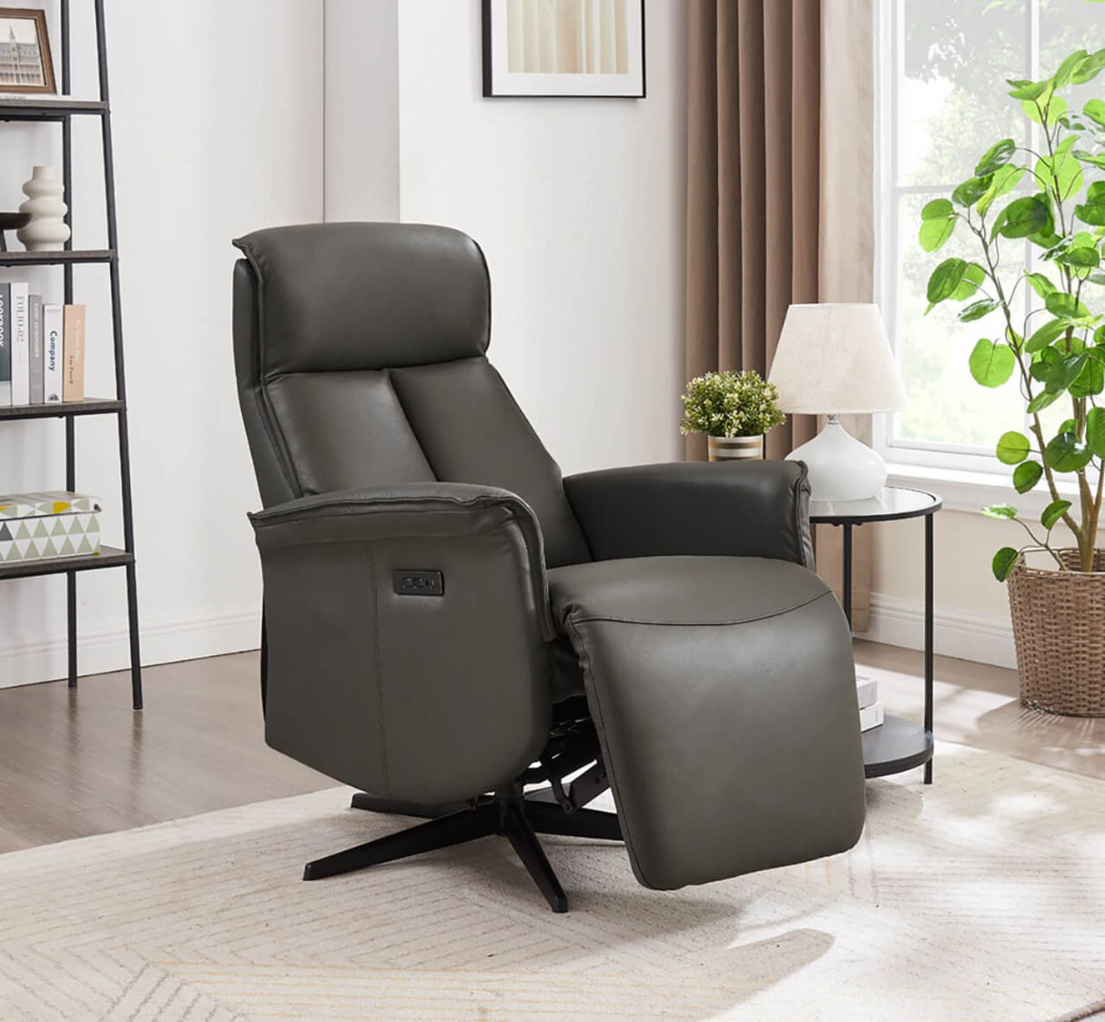 Ash Leather Electric Power Recliner Accent Chair