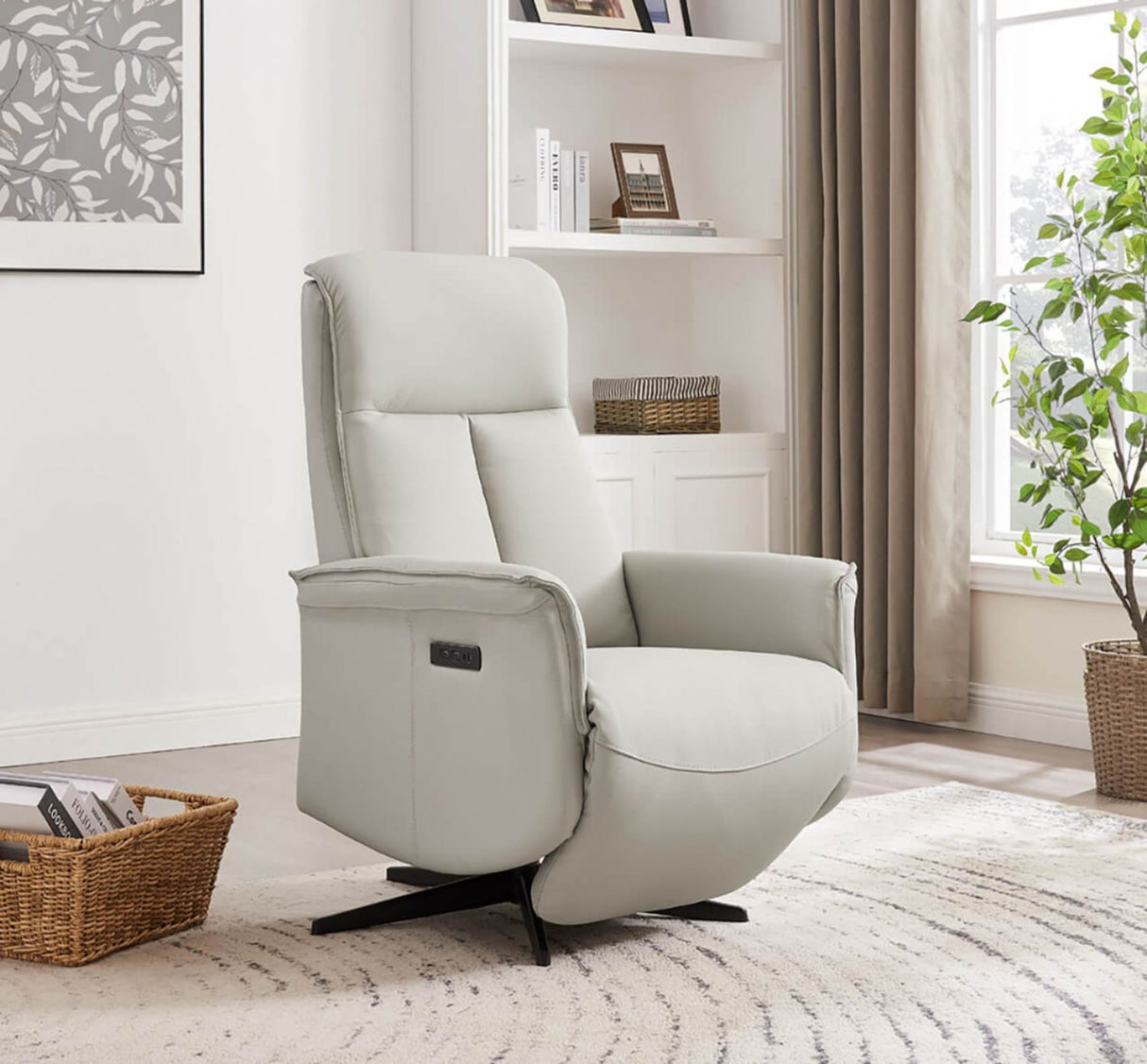 Stone Leather Electric Power Recliner Accent Chair