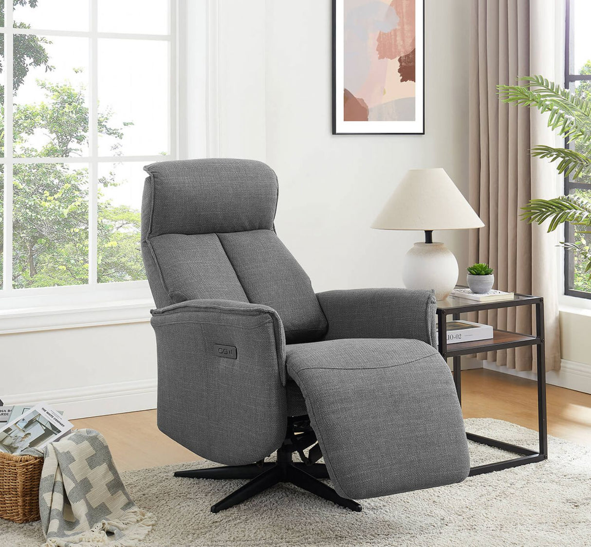 Charcoal Fabric Electric Power Reclining Accent Chair