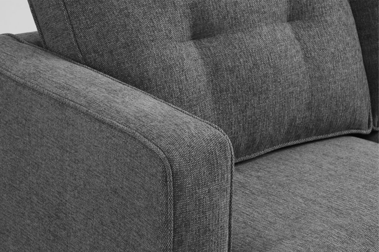 Dark Grey Fabric 3 Seater Buttoned Standard Back Sofa