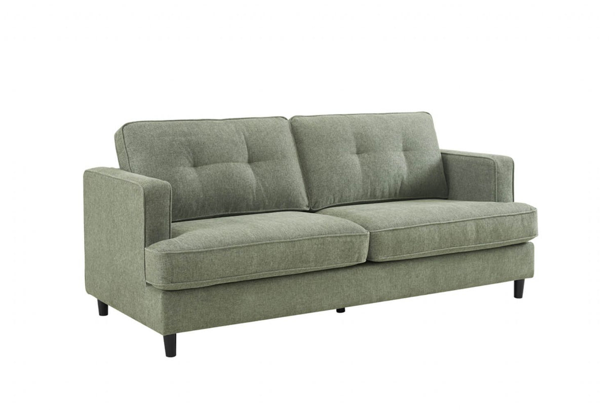 Sage Green Fabric 3 Seater Buttoned Standard Back Sofa