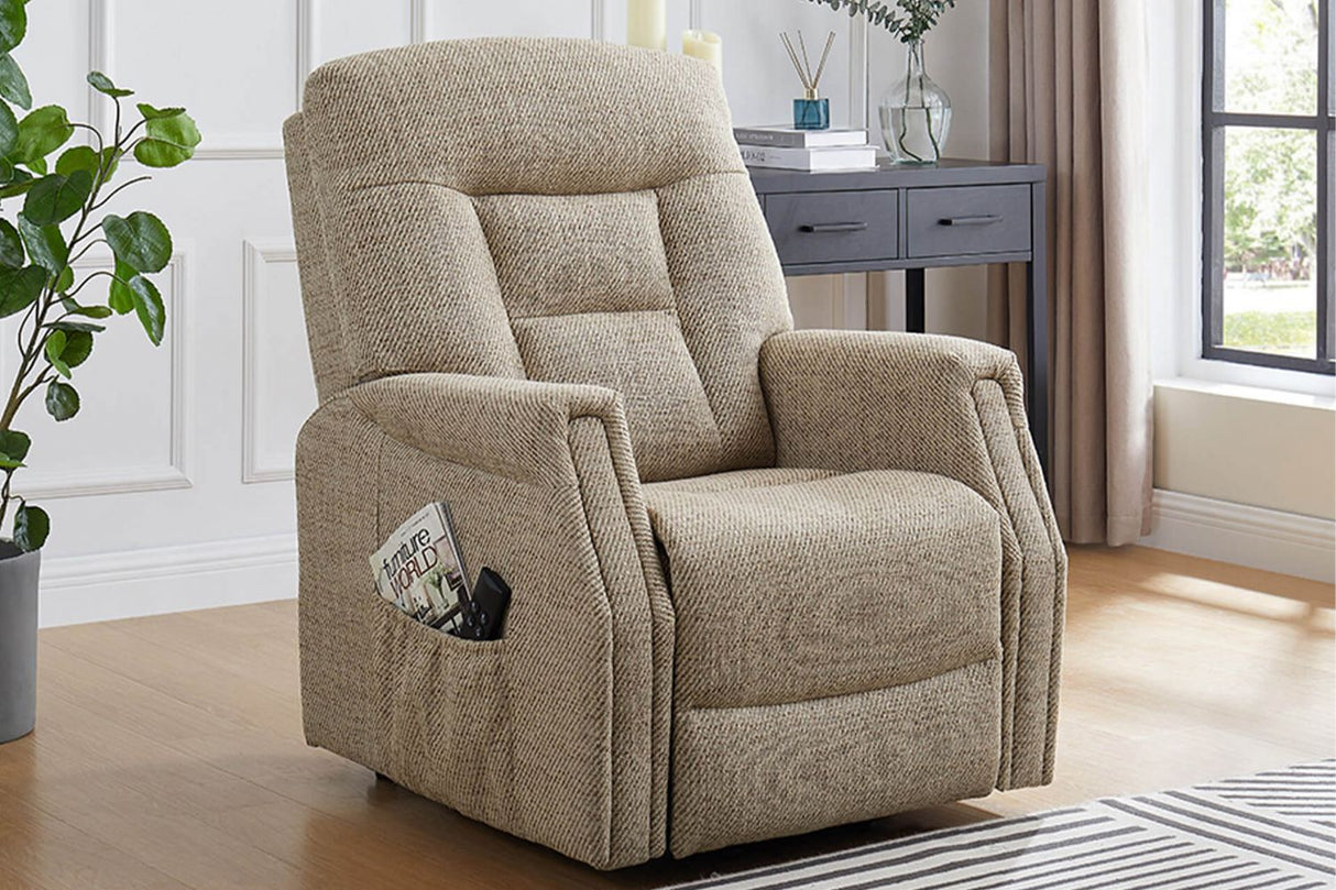 Oatmeal Fabric Electric Lift and Rise Armchair Recliner