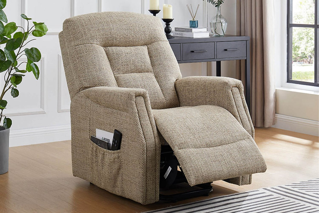 Oatmeal Fabric Electric Lift and Rise Armchair Recliner