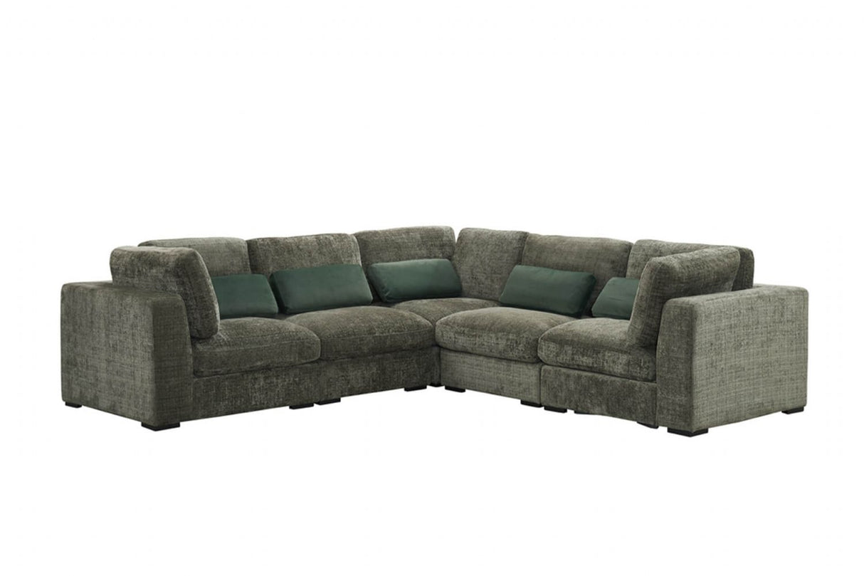 Green Chenille Fabric Armless Sectional Unit