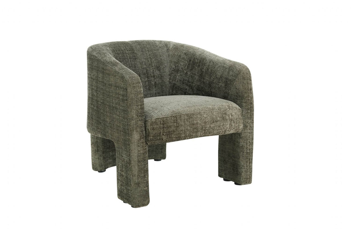 Green Chenille Fabric Upholstered Curved Accent Chair