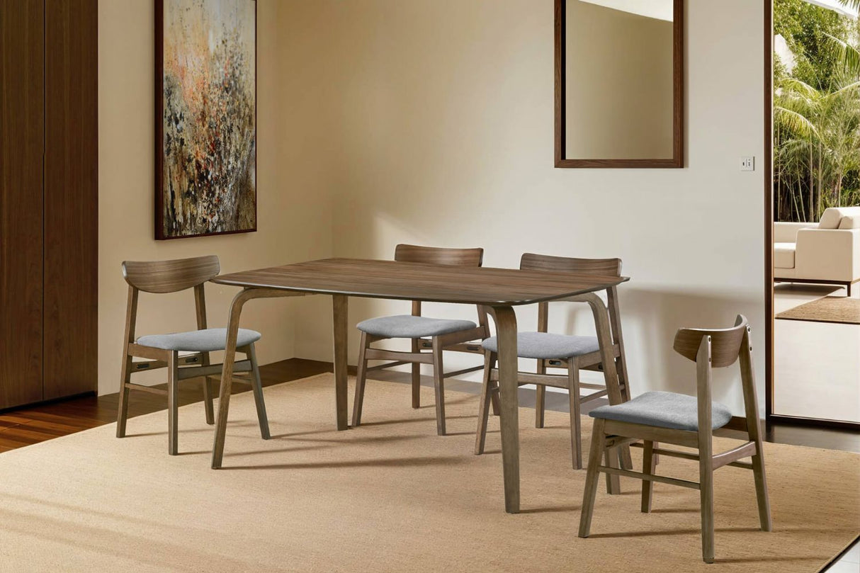 Brown Walnut Wood Dining Chair with Padded Fabric Seat